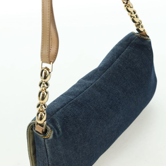 Christian Dior Maris Pearl Shoulder Bag Denim Navy Gold Auth 177688V