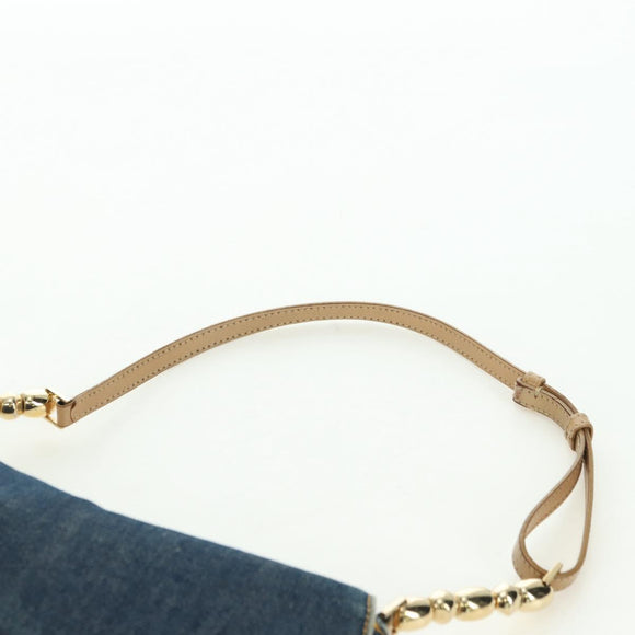 Christian Dior Maris Pearl Shoulder Bag Denim Navy Gold Auth 177688V