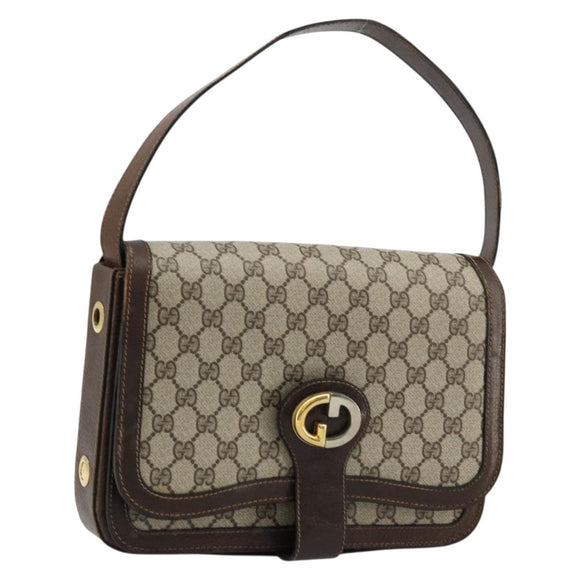 GUCCI GG Supreme Shoulder Bag PVC Beige Gold Auth 177691