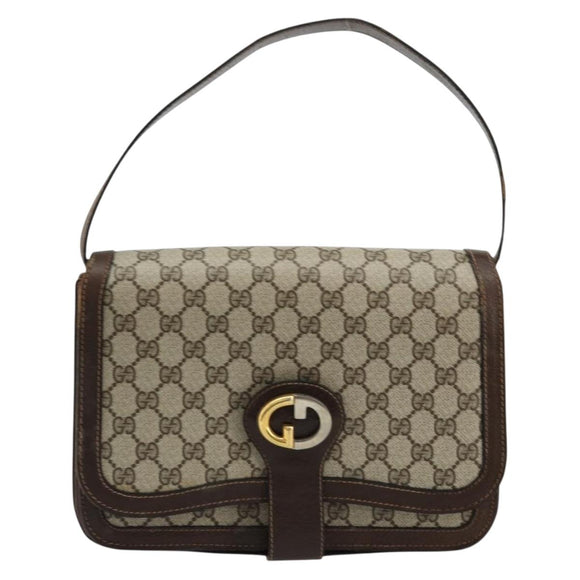 GUCCI GG Supreme Shoulder Bag PVC Beige Gold Auth 177691