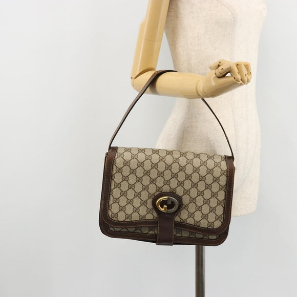 GUCCI GG Supreme Shoulder Bag PVC Beige Gold Auth 177691