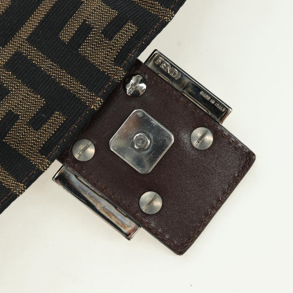 FENDI Zucca Canvas Mamma Baguette Shoulder Bag Brown Black Auth 177694SAV