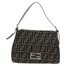 FENDI Zucca Canvas Mamma Baguette Shoulder Bag Brown Black Auth 177694SAV-13