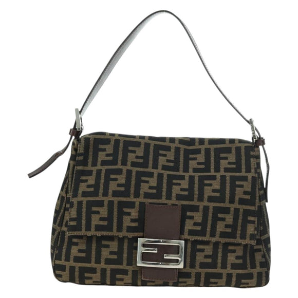 FENDI Zucca Canvas Mamma Baguette Shoulder Bag Brown Black Auth 177694SAV