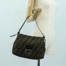 FENDI Zucca Canvas Mamma Baguette Shoulder Bag Brown Black Auth 177694SAV-25