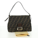 FENDI Zucca Canvas Mamma Baguette Shoulder Bag Brown Black Auth 177694SAV-12