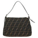 FENDI Zucca Canvas Mamma Baguette Shoulder Bag Brown Black Auth 177694SAV-2