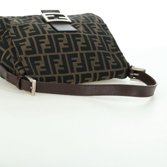 FENDI Zucca Canvas Mamma Baguette Shoulder Bag Brown Black Auth 177694SAV