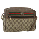GUCCI GG Supreme Web Sherry Line Shoulder Bag PVC Beige Gold Auth 177704-1