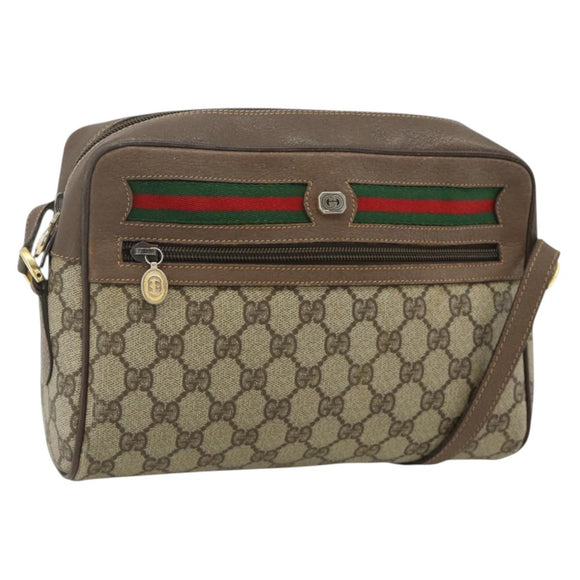 GUCCI GG Supreme Web Sherry Line Shoulder Bag PVC Beige Gold Auth 177704