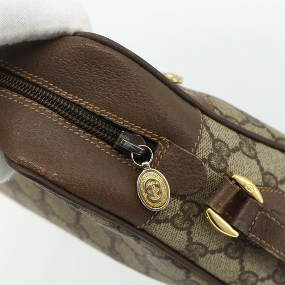 GUCCI GG Supreme Web Sherry Line Shoulder Bag PVC Beige Gold Auth 177704