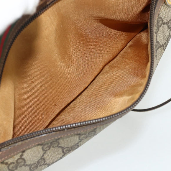GUCCI GG Supreme Web Sherry Line Shoulder Bag PVC Beige Gold Auth 177704