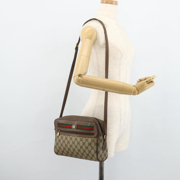 GUCCI GG Supreme Web Sherry Line Shoulder Bag PVC Beige Gold Auth 177704