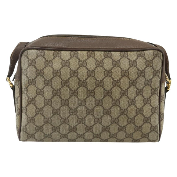 GUCCI GG Supreme Web Sherry Line Shoulder Bag PVC Beige Gold Auth 177704