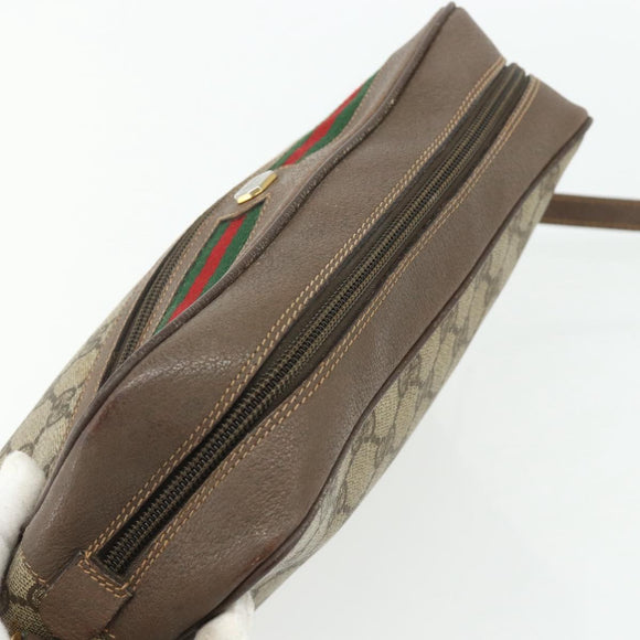 GUCCI GG Supreme Web Sherry Line Shoulder Bag PVC Beige Gold Auth 177704