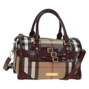 BURBERRY Nova Check Boston Bag Canvas 2way Beige Gold Auth 177707V-1