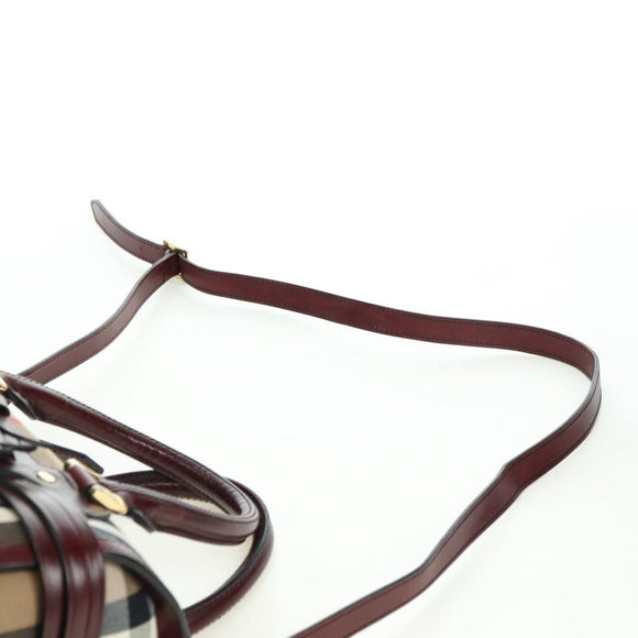 BURBERRY Nova Check Boston Bag Canvas 2way Beige Gold Auth 177707V