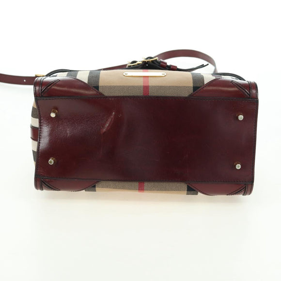 BURBERRY Nova Check Boston Bag Canvas 2way Beige Gold Auth 177707V