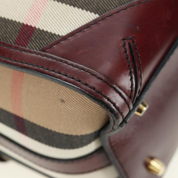 BURBERRY Nova Check Boston Bag Canvas 2way Beige Gold Auth 177707V