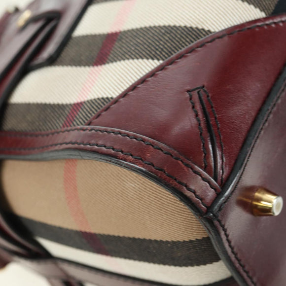 BURBERRY Nova Check Boston Bag Canvas 2way Beige Gold Auth 177707V