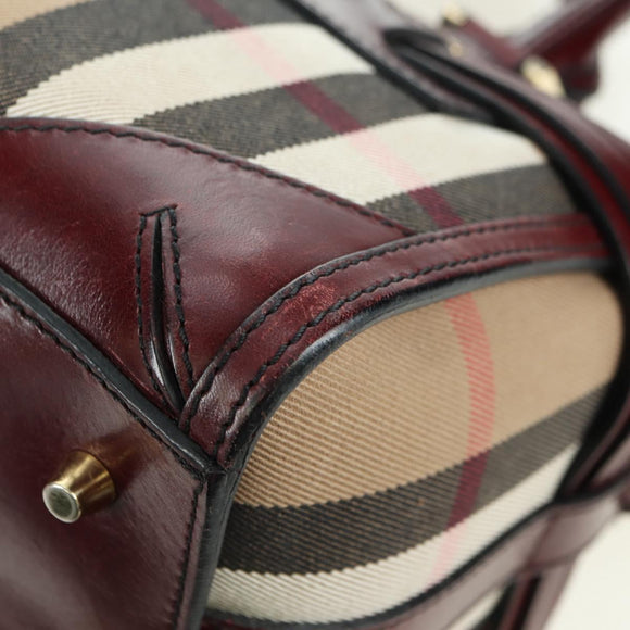 BURBERRY Nova Check Boston Bag Canvas 2way Beige Gold Auth 177707V