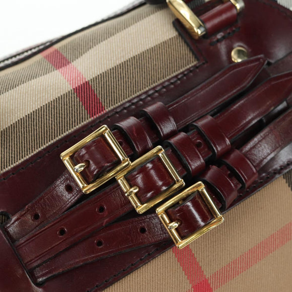 BURBERRY Nova Check Boston Bag Canvas 2way Beige Gold Auth 177707V