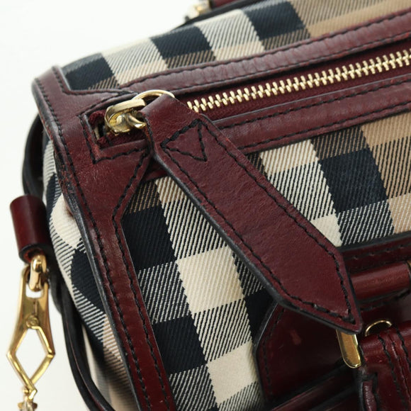 BURBERRY Nova Check Boston Bag Canvas 2way Beige Gold Auth 177707V