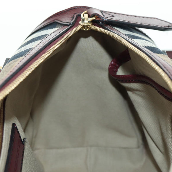 BURBERRY Nova Check Boston Bag Canvas 2way Beige Gold Auth 177707V