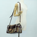 BURBERRY Nova Check Boston Bag Canvas 2way Beige Gold Auth 177707V-28