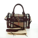 BURBERRY Nova Check Boston Bag Canvas 2way Beige Gold Auth 177707V-29