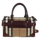 BURBERRY Nova Check Boston Bag Canvas 2way Beige Gold Auth 177707V-3
