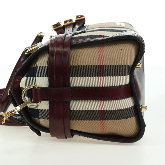 BURBERRY Nova Check Boston Bag Canvas 2way Beige Gold Auth 177707V
