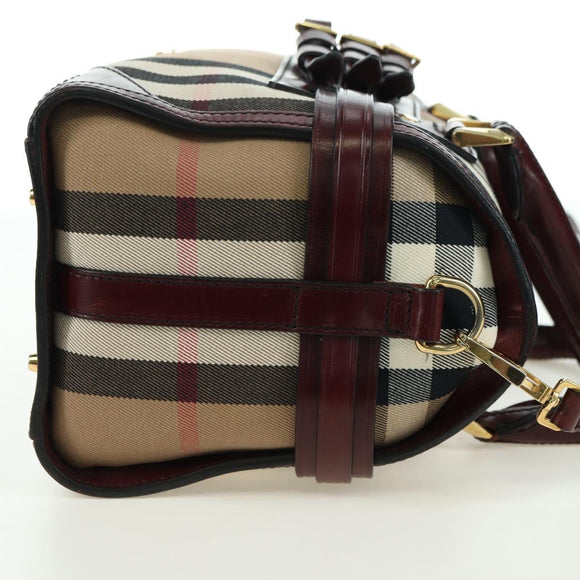 BURBERRY Nova Check Boston Bag Canvas 2way Beige Gold Auth 177707V