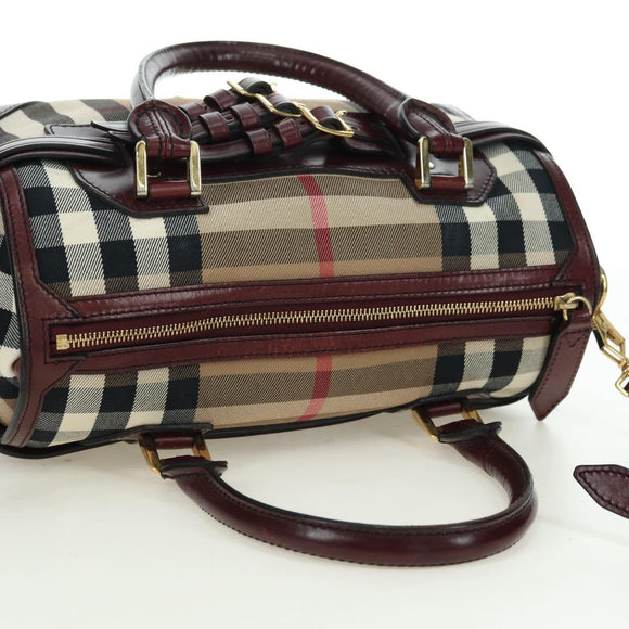 BURBERRY Nova Check Boston Bag Canvas 2way Beige Gold Auth 177707V