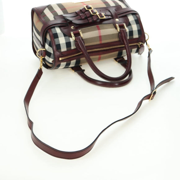 BURBERRY Nova Check Boston Bag Canvas 2way Beige Gold Auth 177707V