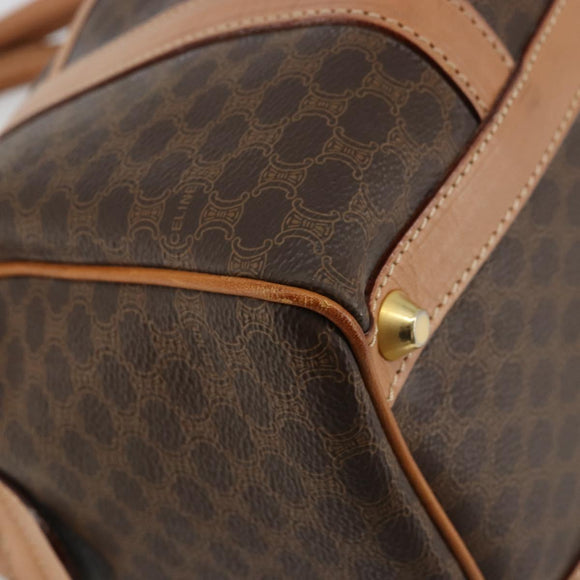 CELINE Macadam Canvas Boston Bag PVC Leather Brown Gold Auth 177712A