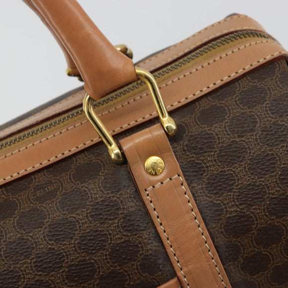 CELINE Macadam Canvas Boston Bag PVC Leather Brown Gold Auth 177712A