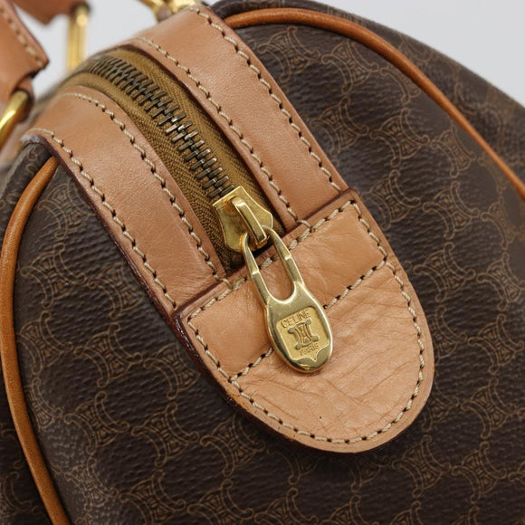 CELINE Macadam Canvas Boston Bag PVC Leather Brown Gold Auth 177712A