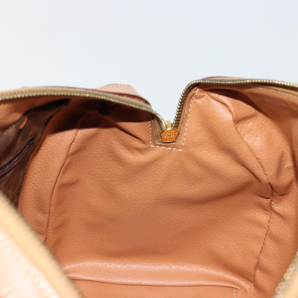 CELINE Macadam Canvas Boston Bag PVC Leather Brown Gold Auth 177712A