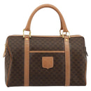 CELINE Macadam Canvas Boston Bag PVC Leather Brown Gold Auth 177712A-13