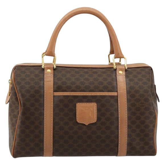 CELINE Macadam Canvas Boston Bag PVC Leather Brown Gold Auth 177712A
