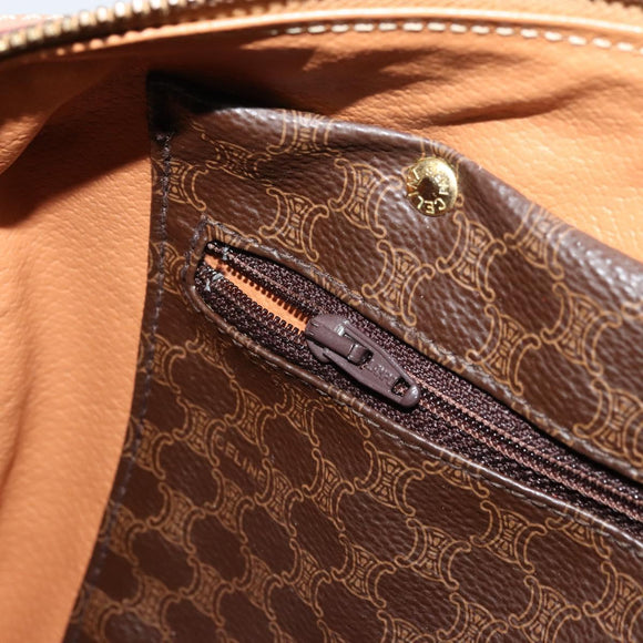 CELINE Macadam Canvas Boston Bag PVC Leather Brown Gold Auth 177712A