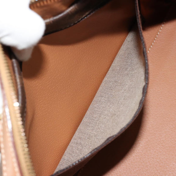 CELINE Macadam Canvas Boston Bag PVC Leather Brown Gold Auth 177712A