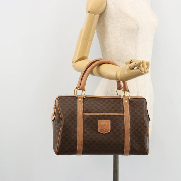 CELINE Macadam Canvas Boston Bag PVC Leather Brown Gold Auth 177712A