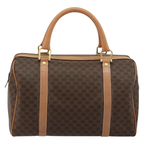 CELINE Macadam Canvas Boston Bag PVC Leather Brown Gold Auth 177712A