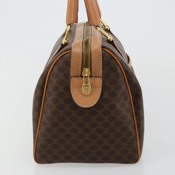 CELINE Macadam Canvas Boston Bag PVC Leather Brown Gold Auth 177712A
