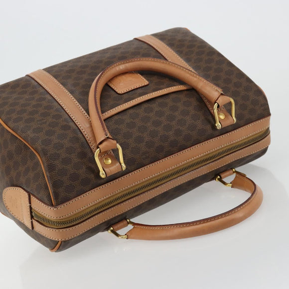CELINE Macadam Canvas Boston Bag PVC Leather Brown Gold Auth 177712A