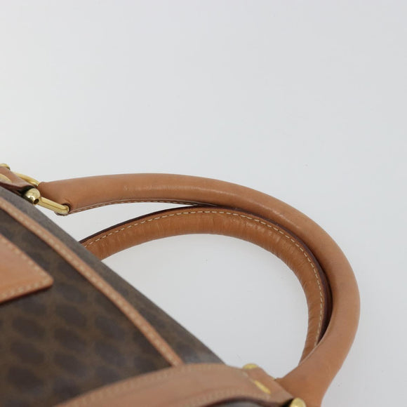 CELINE Macadam Canvas Boston Bag PVC Leather Brown Gold Auth 177712A