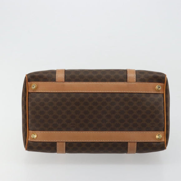 CELINE Macadam Canvas Boston Bag PVC Leather Brown Gold Auth 177712A