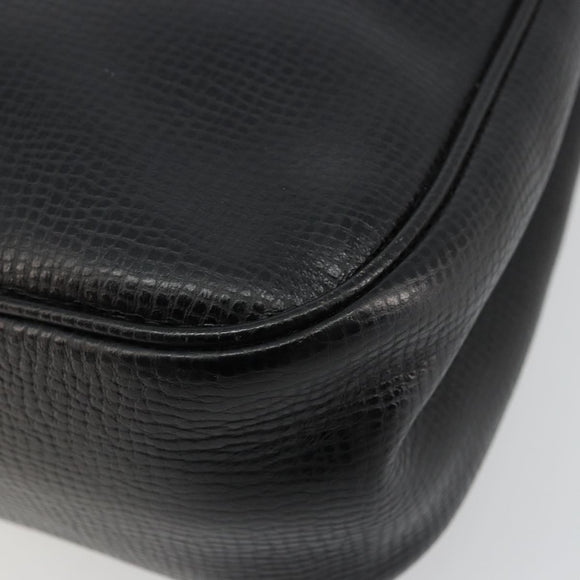 Christian Dior Hand Bag Leather Black Gold Auth 177713